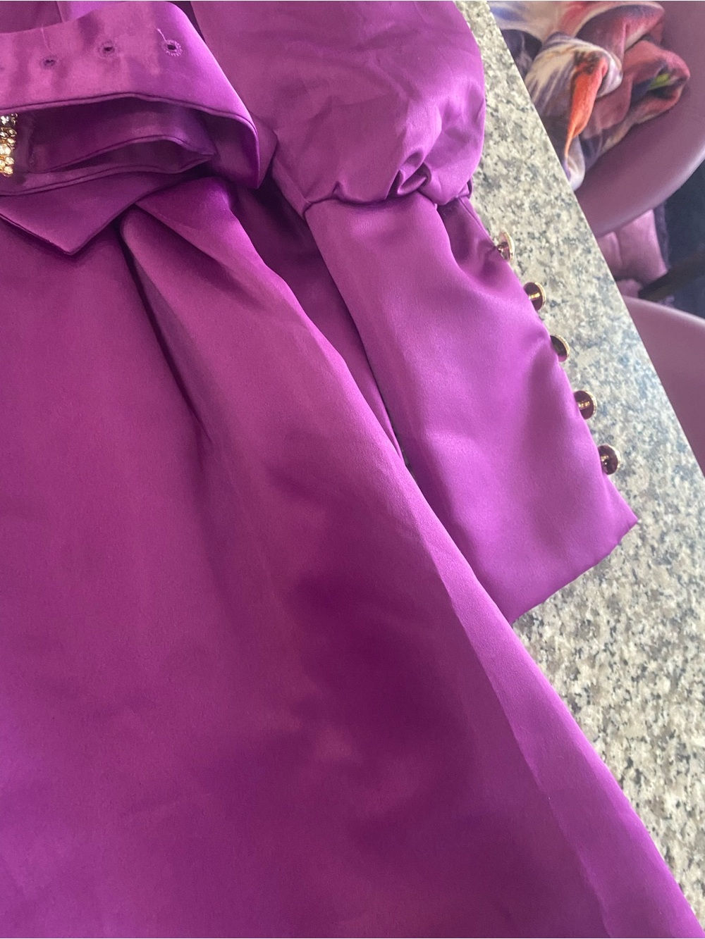 Purple Puff-Sleeve Midi Dress with Rhinestone Belt - Picture 9 of 9
